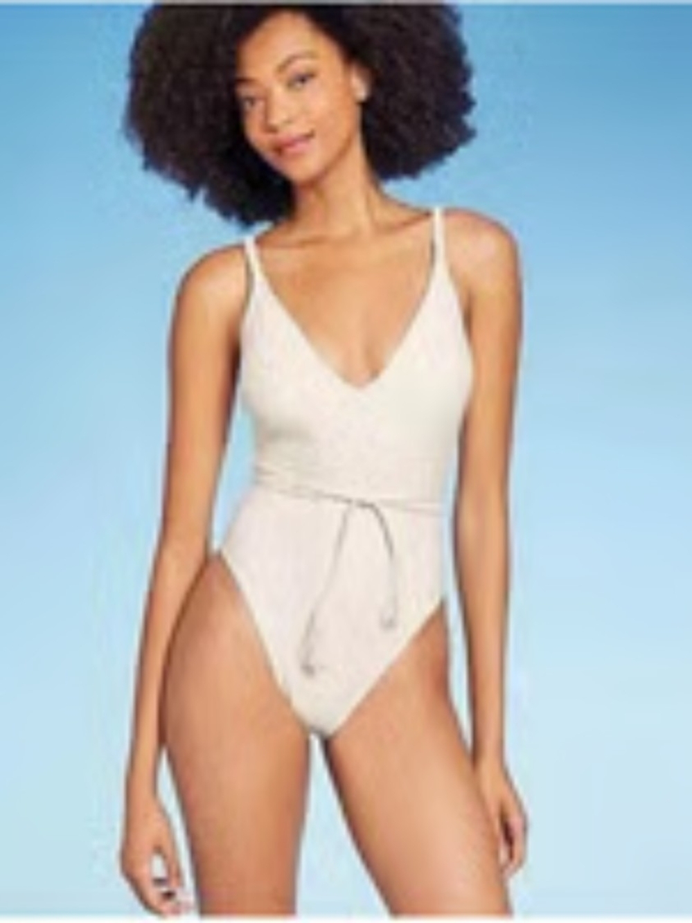 Shade & Shore Braided One Piece Swimsuit Built-In Bra High Leg Belted Size L NWT